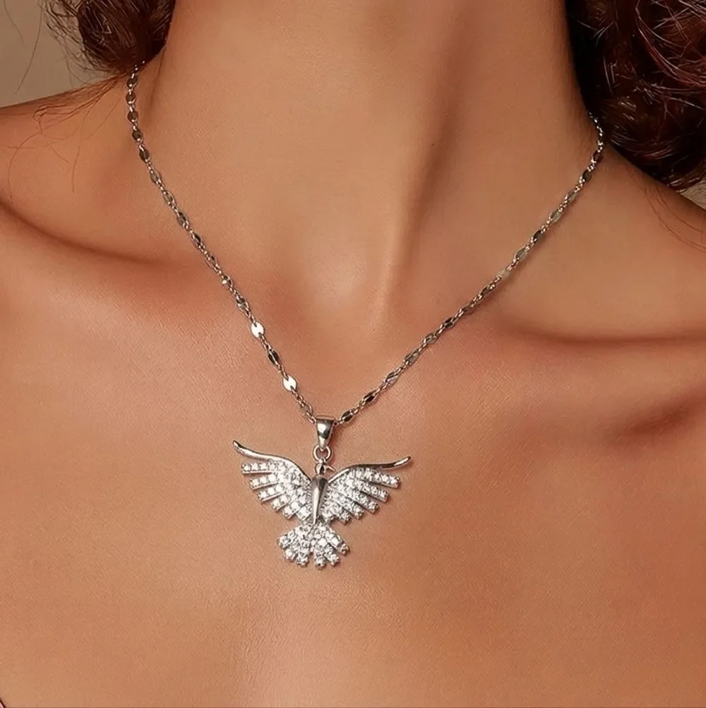 Silver Rhinestone Phoenix Necklace Dark Rebirth Firebird Pendant Gothic Glam